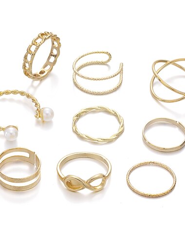  Damen Ring Hochzeit Geometrisch Silber Gold Chrom Mini Punk Personalisiert Stilvoll 9St