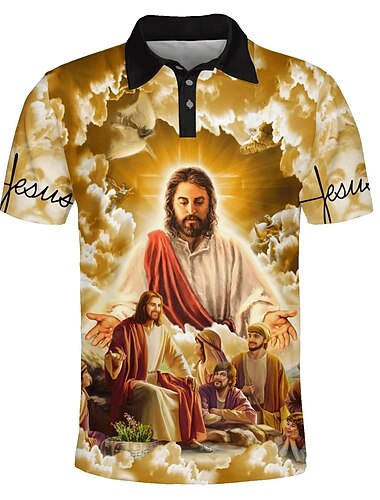  Herren Grafik-Drucke "Ostern  " Jesus Poloshirt Golfhemd Kurze Ärmel Hemd Umlegekragen Outdoor Strasse Gelb Rosa Blau Grün Bedruckt Button-Down Bekleidung Modisch Designer Brautkleider schlicht