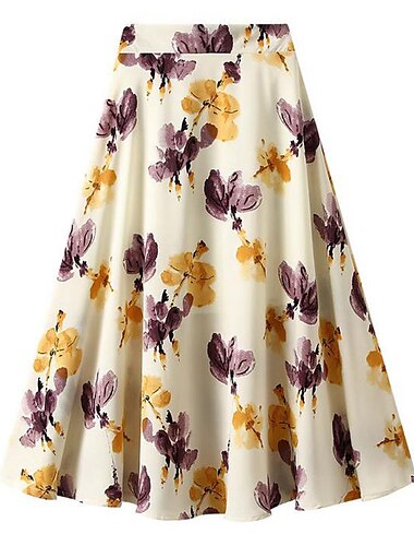  Damen Rock A-Linie Elegant Sommer Midi Hoher Taillenbund Röcke Farbblock Blumen Chiffon Bedruckt Täglich Festtage Gelb Rote Blau Orange Frühling Sommer Chiffon