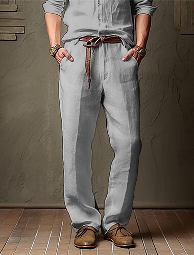  Herren Leinenhosen Hose Sommerhose Strandhose Tasche Gerader Schnitt Einfach Komfort Atmungsaktiv Lässig Täglich Ferien Mode Klassicher Stil Weiß Khaki