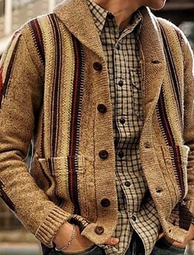  Muž Svetr Cardigan Kardigan Svetrová bunda Tlustý Plést Standardní Žakár Šálový límec Denní nošení Oblečení Podzim Zima Khaki M L XL