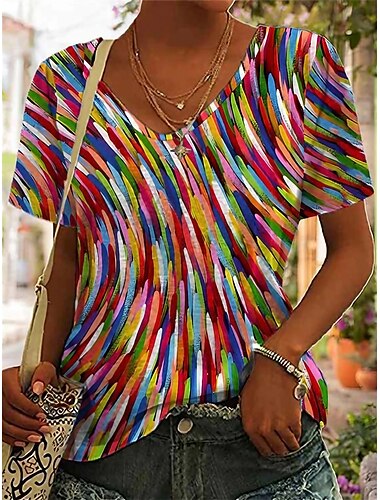  Dames T-shirt Grafisch Basic Korte mouw V-hals Normale tops Dagelijks Weekend Afdrukken Rood blauw Groen