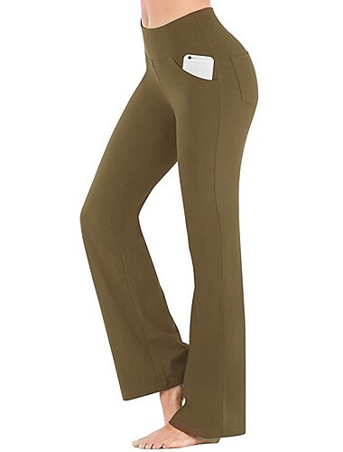 Damen Yogahose Seitentaschen Weite Hosen Bootcut Bauchkontrolle 4-Wege-Stretch Atmungsaktiv Hoher Taillenbund Yoga Fitness Fitnesstraining Hosen / Regenhose Leggings Unten Dunkelgrau Marineblau Wein