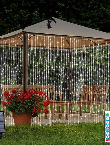  3*3M 300 LEDs solgardinlys udendørs fjernbetjening lys 8 belysningsindstillinger fe-lys IP65 vandtæt lædertrådslys Fest Bryllup Hjem Soveværelse Have Vægdekoration