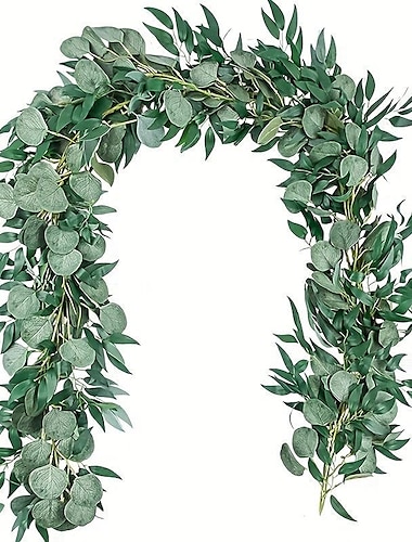  planta de guirnalda de eucalipto artificial, hojas de vid de eucalipto colgantes de imitación verde, flor artificial de resistencia a la oxidación premium, decoración de pared, decoración de jardín,