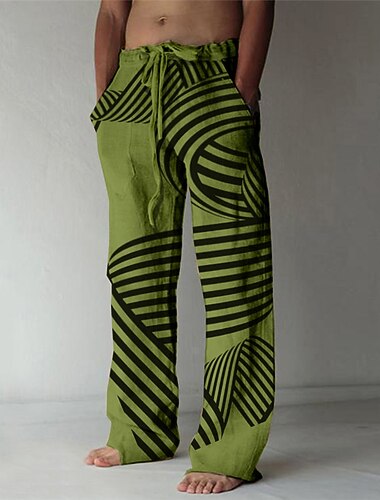  Voor heren Broek Zomerbroek Strandbroeken Trekkoord Elastische taille 3D-afdrukken Geometrisch patroon Grafische prints Comfort Casual Dagelijks Feestdagen Streetwear Hawaii Wit Groen