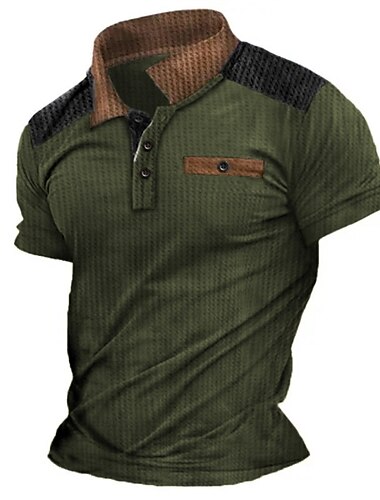  Voor heren Wafel Poloshirts Met Textuur Casual Feestdagen Revers Korte mouw Modieus Basic Kleurenblok Wijnoogst Zomer Normale pasvorm blauw Rood Bruin Groen Grijs Wafel Poloshirts