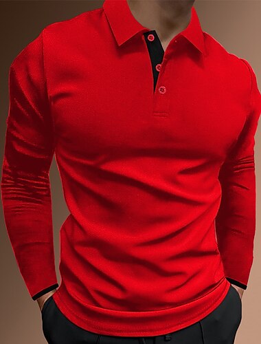  Herre Button Up Poloer POLO Trøje Afslappet Ferie Knaphul Langærmet Mode Basale Vanlig Knap Sommer Regulær Brand Rød Sort Mørk Navy Button Up Poloer