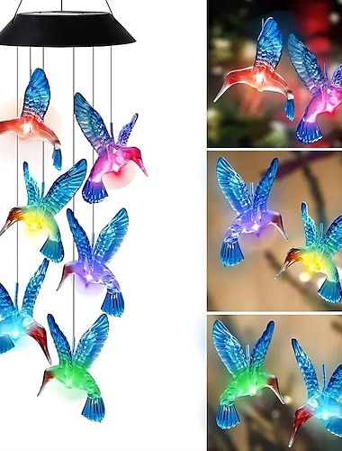  Solar Wind Chimes Color Changing Outdoor Solar Hummingbird Lights Waterproof LED Wind Chimes Solar Powered Lights for Home Garden Patio Window Decoration