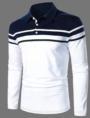  Per uomo POLO Camicia da golf Golf Informale Per eventi Bavero Classico Manica lunga Di tendenza Essenziale Color Block Pulsante Estate Standard blu navy Nero Rosso Blu marino scuro POLO