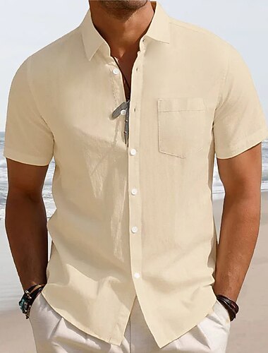  Homme Chemise en lin Chemise en coton et lin Chemise en coton blanc Chemise d'été Chemise de Plage Uni Vacances Hawaïen Noir Blanche Vert Kaki Manche Courte Revers Printemps & Été Vêtement Tenue