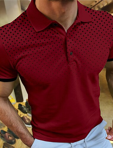  Men's Sport Polo Polo Shirt Casual Holiday Lapel Short Sleeve Fashion Basic Polka Dot Button Summer Regular Fit Wine White Navy Blue Orange Gray Sport Polo