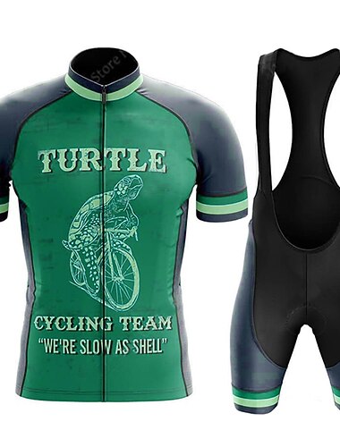  Herren Radtrikot mit Trägershorts Kurzarm Mountainbike MTB Straßenradsport Sommer Grün Grün Buchstaben & Zahlen Fahhrad 3D-Polster Schnelltrocknend Rückentasche Feuchtigkeitsableitend Atmungsaktiv