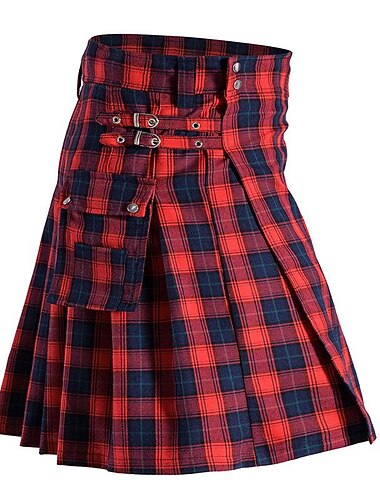  Retro Vintage Punk e gótico Medieval Saia Kilts utilitários escoceses Xadrez Fantasia Homens Celta Baile de Máscaras Festa / Noite Adulto Saia