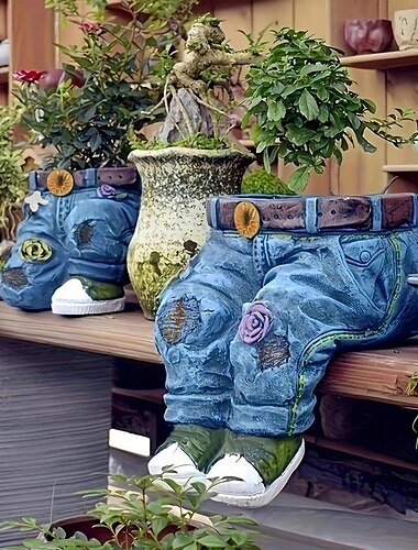  Funny Indoor And Outdoor Flower Pots Resin Denim Pants Ornaments Creative Flower Pot Decoration Crafts Retro Garden Decoration
