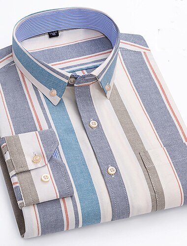  Herr Skjorta Randig tröja Button Down skjorta Icke-järnskjorta Oxford skjorta Pläd / Randig / Chevron Bröllop Kontor & Karriär Ljusblå Mörkröd Rubinrött Mörk marin Långärmad Tröjkrage Alla årstider