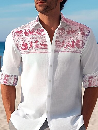  Herren Blumen Grafik-Drucke Hemd Langarm Hemd Umlegekragen Outdoor Strasse Gelb Rote Blau Grün Leicht Blau Bedruckt Bekleidung Modisch Strassenmode Designer Brautkleider schlicht