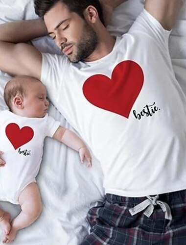  Papa und ich T-Shirt Baumwolle Buchstabe Täglich Bedruckt Weiß Kurzarm Mama und ich Outfits Aktiv Passende Outfits