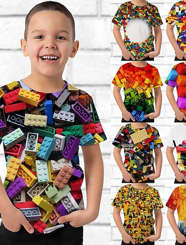  Barn Gutt T skjorte Kortermet Regnbue 3D-utskrift 3D Print Fargeblokk Skole Daglig Innendørs Aktiv Gatemote Sport 3-12 år / Sommer