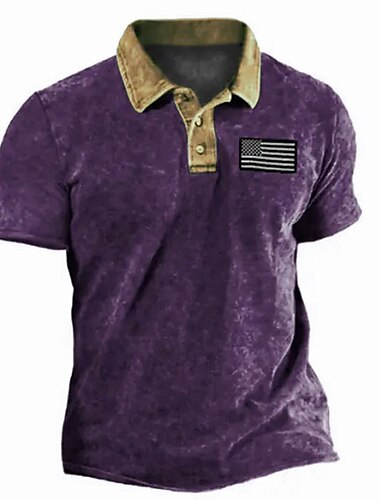  Herren Amerikanische Flagge Veteranen Poloshirts Golfshirt Kurzarm Polo-Shirts Hemden mit Kragen Lässig Streetwear Urlaubskleidung Party-Outfits Knöpfe 3D-Druck Blau Purpur Grün