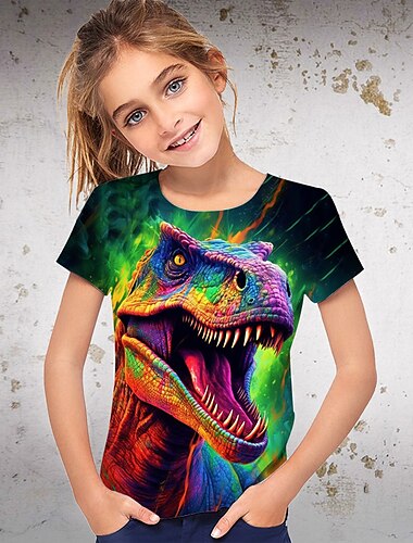  Dívčí 3D Grafika Zvíře Dinosaurus Tričko Košilky Krátký rukáv 3D tisk Léto Jaro Aktivní Módní Šik ven Polyester Děti 3-12 let Venkovní Ležérní Denní Běžný