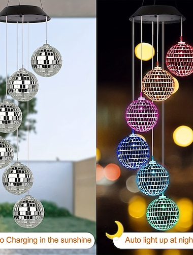 Campana de viento solar luz mosaico bola luz de noche 7 colores que cambian la bandera del día de la independencia para patio al aire libre jardín ventana cortina árbol decoración