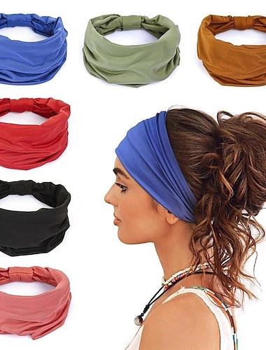  Wide Headbands For Women Non Slip Soft Elastic Hair Bands Yoga Running Sports Workout Gym Head Wraps , Knotted Cotton Cloth African Turbans Bandana