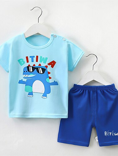  2 Stück Kleinkind Jungen T-Shirt & Shorts Outfit Cartoon Bär Gestreift Kurzarm Baumwolle Set Outdoor Mode Täglich Sommer Frühling 3-7 Jahre B73 B55 B64