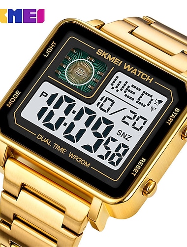  Montre numérique SKMEI pour hommes étanche 3ATM luxe montre d'affaires pour hommes rétroéclairage chronomètre montre de sport carrée en acier inoxydable pour hommes