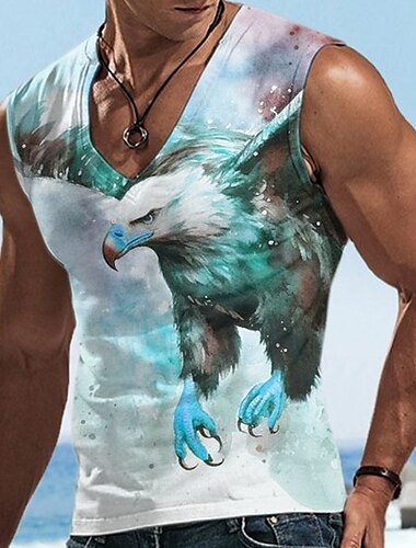  Herren Graphic Tier Adler Tank Top Shirt Ärmelloses T-Shirt für Männer Ärmellos T-Shirt 3D-Druck V Ausschnitt Hemd Designer Brautkleider schlicht Muskel Sport Laufen Fitnessstudio Gelb Rote Blau
