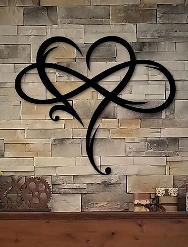  1 pieza de corazón infinito, arte de pared de metal negro, decoración de pared de metal en forma de corazón, placa de signo de amor, adornos de dormitorio para el hogar, boda, interior, exterior,
