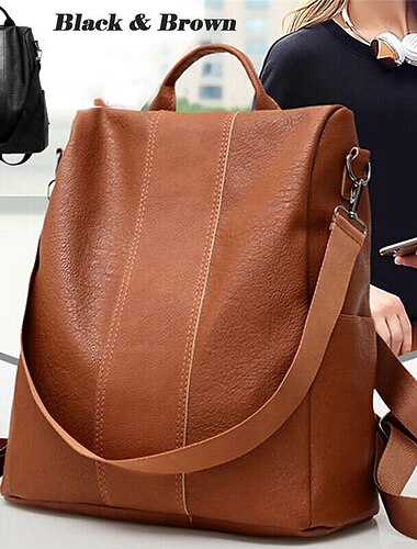  élégant sac à dos en simili cuir avec bretelles convertibles – sac élégant et polyvalent en noir et marron pour le travail, l'école ou les voyages