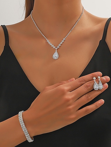  Bridal Jewelry Sets 1 set Rhinestone Chrome Earrings 1PC Pendant Women's Fashion Personalized Artistic Briolette Drop Diamond Water Drop Jewelry Set For Wedding Party Party Evening