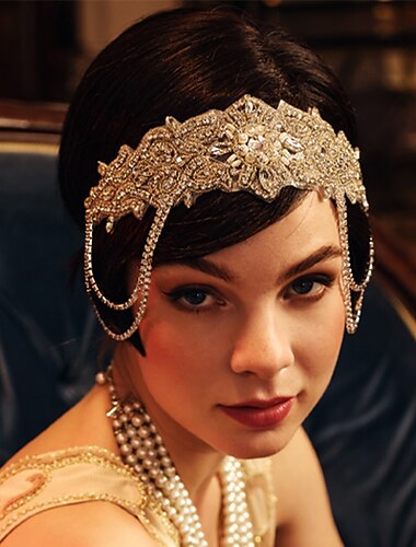  1920-tals flapper headpiece rytande 20-tals pannband stor gatsby pannband kedja för kvinnor vintage håraccessoar (a-silver)