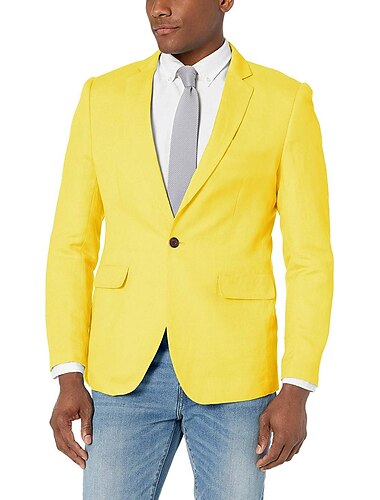  Herren Blazer Jacke Sportjacke Fashion Casual Einfarbig Seeblau Weiß Gelb Maßgeschneidert Einreiher Ein-Knopf