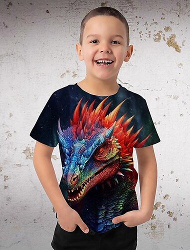  Jungen 3D Graphic Tier Dinosaurier T-Shirt Kurzarm 3D-Druck Sommer Frühling Aktiv Sport Modisch kinderkleidung 3-12 Jahre Outdoor Casual Täglich Regular Fit