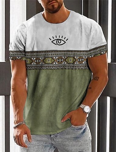  Herren Grafik Farbblock Stammes T Shirt Kurzarm T-Shirt 3D-Druck Rundhalsausschnitt Hemd Mode Designer Ethnisch Outdoor Täglich Sport Blau Braun Grün Frühling & Sommer Bekleidung S M L XL 2XL 3XL