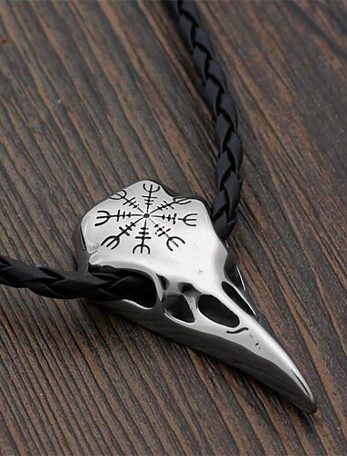  Collar vikingo, colgante de calavera de cuervo, amuleto de runas odín, joyería de pirata medieval para hombres, retro vintage