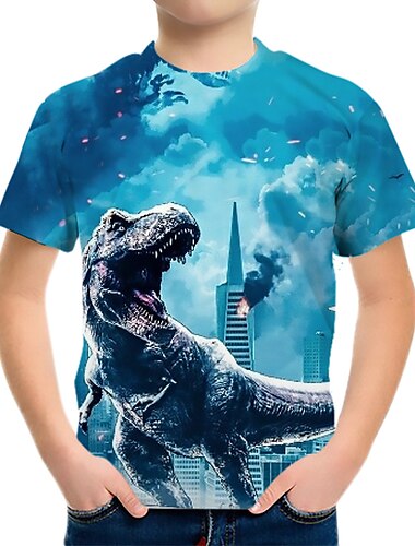  Barn Pojkar T-shirt Tee Grafisk Dinosaurie Astronaut Kortärmad Crewneck Barn Top Utomhus 3D-tryck Sport Mode Häftig Sommar Svart 3-12 år