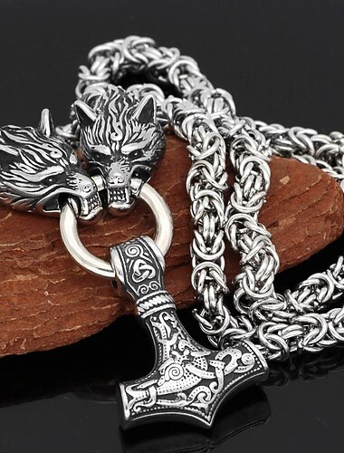  Collar de acero con cabeza de lobo vikingo pirata retro vintage medieval cultura nórdica accesorios para hombres joyería
