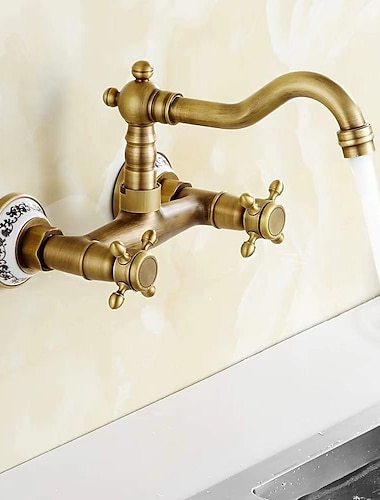  robinet de baignoire en laiton vintage robinets de baignoire à double poignée fixés au mur, mitigeur de salle de bain, avec tuyau froid et chaud