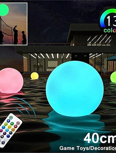  16-Color ED Pool Floating Light, LED Glowing Beach Ball 40cm 60cm Remote Control Waterproof Inflatable Floating Pool Light Yard Lawn Party Lamp
