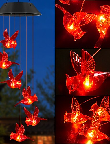  ソーラーウィンドチャイム 赤い鳥ライト 屋外ライト LED 吊り下げライト ヴィラ 中庭 バルコニー ソーラーウィンドチャイム ライト クリスマス ホリデー デコレーション