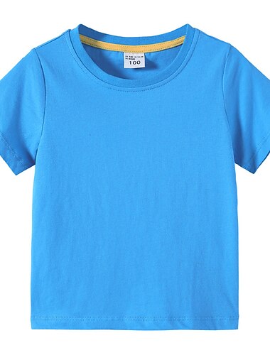  Kinder Jungen T-Shirt Tee Einfarbig Kurzarm Rundhalsausschnitt 100% Baumwolle Kinder oben Schule Neutral Täglich Basic Sommer Hellblau 3-13 Jahre