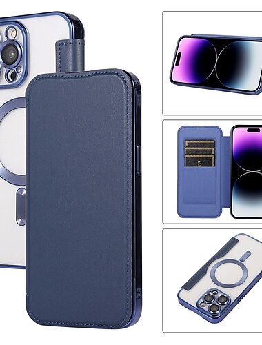  Handyhülle für iPhone 16e iPhone 16 iPhone 15 Pro Max Plus iPhone 14 13 12 Pro Max Plus Geldbörse Hülle Flip Cover Mit Magsafe mit Ständer Halter Magnetisch Ganzkörper Schutz Einheitliche Farbe TPU
