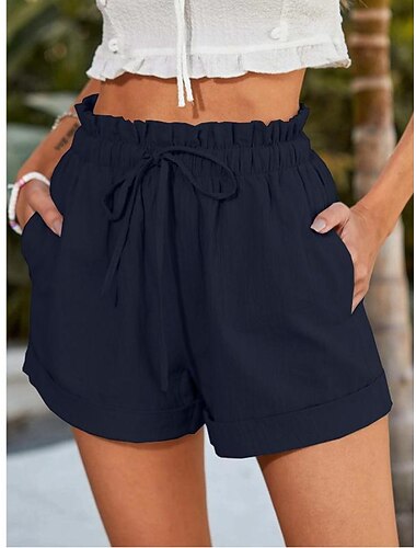  Damen Shorts Mode Kurz Einfach Kordelzug Seitentaschen Komfort Unelastisch Alltagstauglich Blau Schwarz Braun Grün Normale Passform
