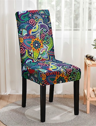  Funda para silla de comedor boho, funda elástica para asiento de casa de campo, funda lavable de licra, protector de cocina para comedor, ceremonia de boda, duradera
