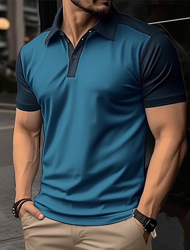  Men's Polo Shirt Golf Shirt Casual Holiday Lapel Classic Short Sleeve Fashion Basic Color Block Button Summer Regular Fit White Blue Orange Brown Polo Shirt