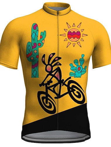  Voor heren Wielrenshirt Grafisch Grappig Korte mouw Fietsen Shirt Kleding Bovenlichaam met 3 achterzakken Bergracen Wegwielrennen Sneldrogend Reflecterende strips Achterzak Vochtregelerend Sport Geel