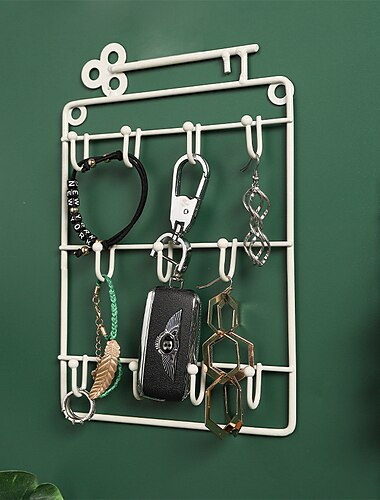  Wandmontierter Schlüsselhalter aus Metall, Aufbewahrungsregal, Organizer mit Haken für Eingangsbereich, Tor, Tür, Schmuck, Regal, Kleiderbügel, Hängeschloss, Öffner